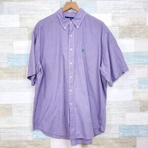 Ralph Lauren Vintage Blaire Short Sleeve Shirt Purple Houndstooth Casual Mens XL